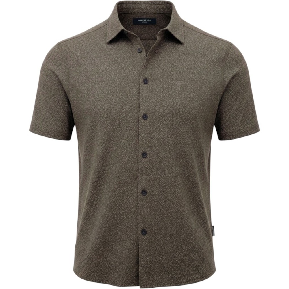 Kenneth Cole New York Mens Small Brown Herringbone Knit Shirt Mobility Flex NWT